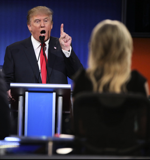 Donald Trump, the real estate mogul and television personality, speaks during the first Republican presidential primary debate.