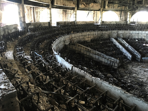 The charred interior of the parliament is seen after it was burned in post-election protests in Libreville