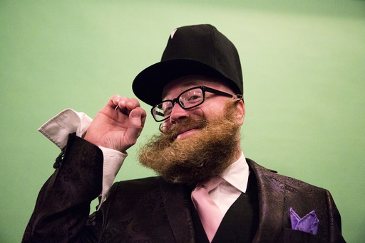 Adam Falandys from Massachusetts poses for a photograph at the 2015 Just For Men National Beard & Moustache Championships at the Kings Theater in the Brooklyn borough of New York