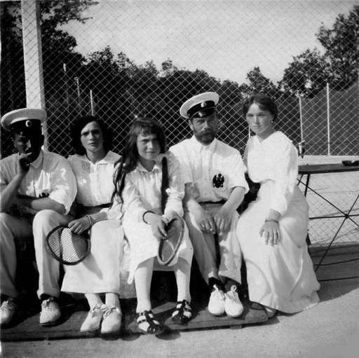 Nicholas II of Russia with daughters on the tennis court.