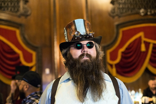 Justin Carroll from Middletown, Ohio, poses for a photograph at the 2015 Just For Men National Beard & Moustache Championships at the Kings Theater in the Brooklyn borough of New York