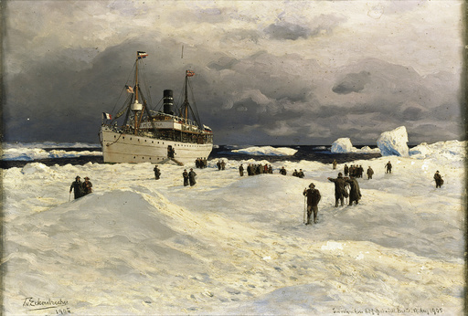 Dampfer Oihonna / Gem.v.Eckenbrecher - T.Eckenbrecher, The Oihonna in Ice, 1905 -