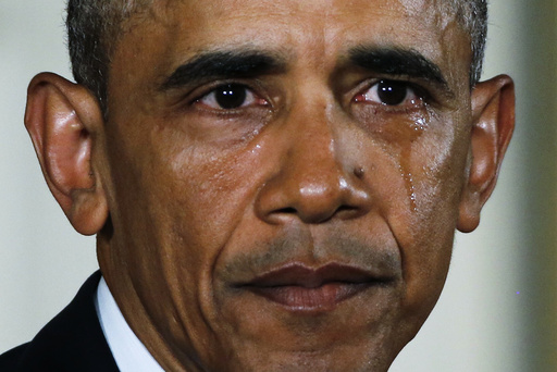 U.S. President Obama sheds tear while delivering statement on administration efforts to reduce gun violence at the White House in Washington