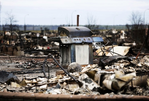 The burnt remains of a barbecue are pictured in the Beacon Hill neighbourhood of Fort McMurray