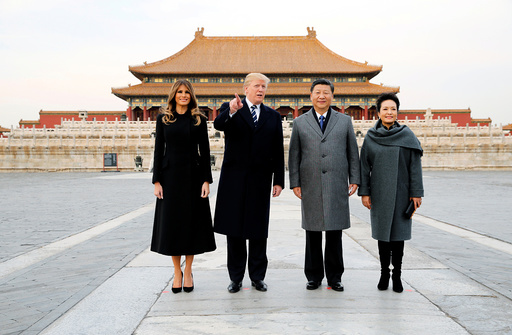 U.S. President Donald Trump and U.S. first lady Melania visit the Forbidden City with China's President Xi Jinping and China's First Lady Peng Liyuan in Beijing