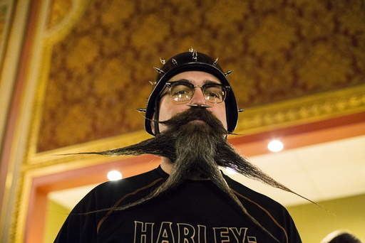 John Morrow from Carlisle, Pennsylvania, poses for a photograph at the 2015 Just For Men National Beard & Moustache Championships at the Kings Theater in the Brooklyn borough of New York