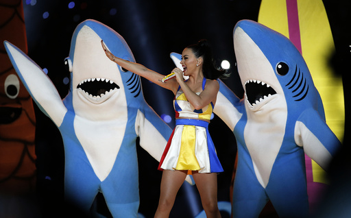 Katy Perry performs during the halftime show at the NFL Super Bowl XLIX football game between the Seattle Seahawks and the New England Patriots in Glendale