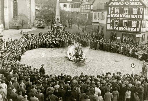 The furnishings and ritual objects from the synagogue in Mosbach on the town square on 10 November 1938.
