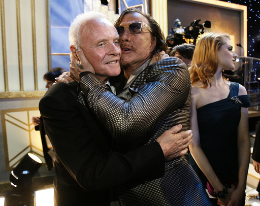 Anthony Hopkins and Mickey Rourke hug at the 15th annual Screen Actors Guild Awards in Los Angeles