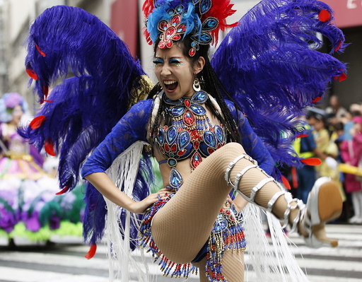 Japanese samba dancer performs during the 34th annual Asakusa Samba Carnival in Tokyo