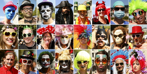 A combination of pictures show revellers during the 24th Street Parade dance music event in Zurich