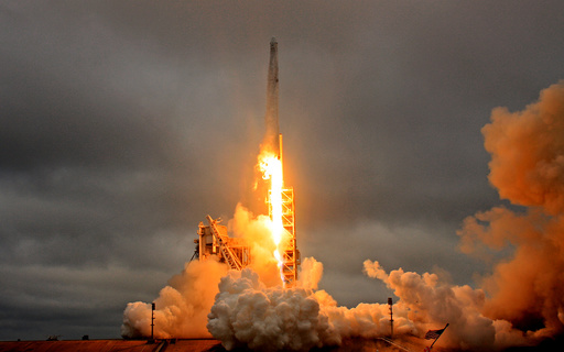 A SpaceX Falcon 9 rocket lifts off on a supply mission to the International Space Station from historic launch pad 39A at the Kennedy Space Center in Cape Canaveral