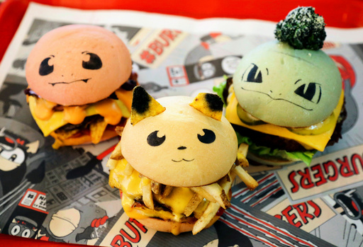 Pokeburgs, hamburgers in the form of Pokemon characters, are seen at Down N' Out Burger restaurant in Sydney