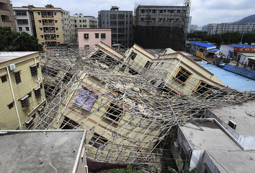 A general view shows a collapsed building in Zhuhai, Guangdong province