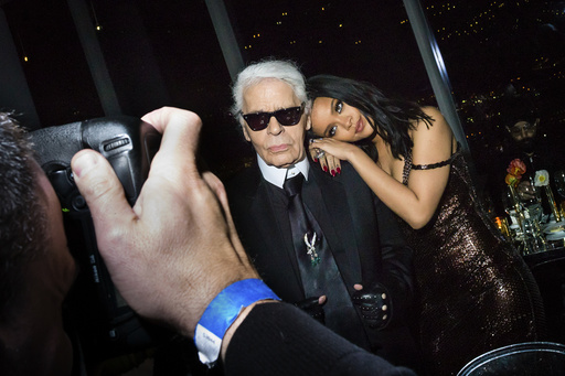 Karl Lagerfeld and Rihanna on the 83rd floor of One57 for the celebration of a Fendi store opening, in New York.