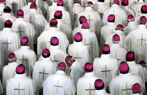 Members of the cleric participate in a mass celebrated by Pope Francis at Guadalupe's basilica in Mexico City,