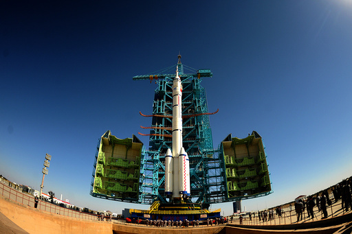 Fish eye view shows China's Long March rocket carrying the manned spacecraft Shenzhou-11 at the launch centre in Jiuquan