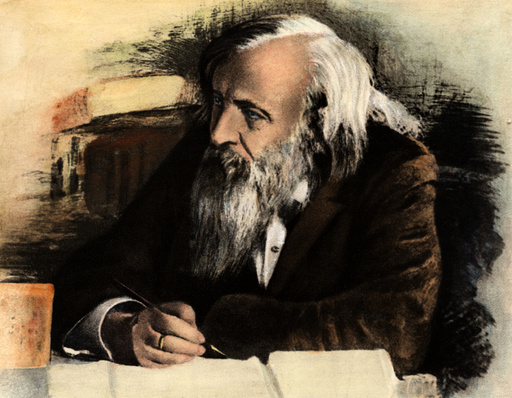 D.I.Mendelejew / farb.Zeichnung - D.I.Mendeleyev / potrait / col. drwg. -