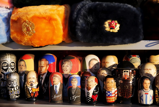 Russian traditional Matryoshka wooden dolls are on sale in Moscow