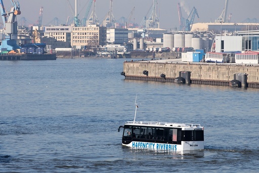Amphibious bus in the harbour of Hamburg