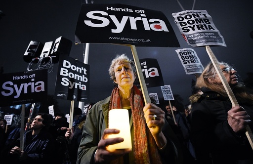 Demonstrators protest against airstrikes on Syria in London
