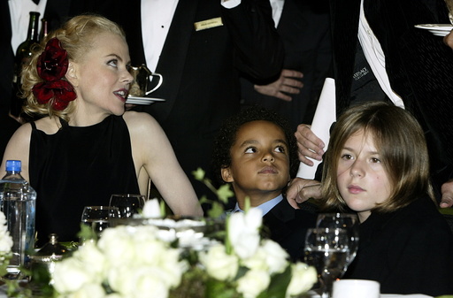 Actress Nicole Kidman and her children son Connor (C) and daughter Isabella sit at the dias as they ..