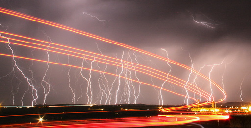 Mass lightning bolts light up night skies by Daggett airport