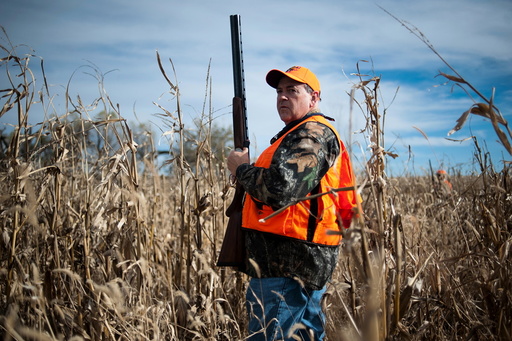 Republican presidential candidate Huckabee walks through a field of corn in Akron