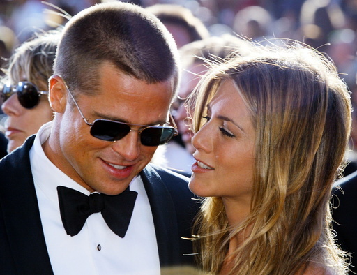 File photo of Brad Pitt and wife Jennifer Aniston arriving at the Emmy Awards