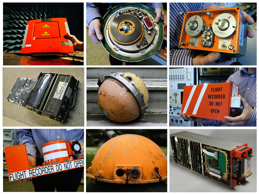 A combination picture showing the development of flight recorders or 'black boxes' since the 1950's.