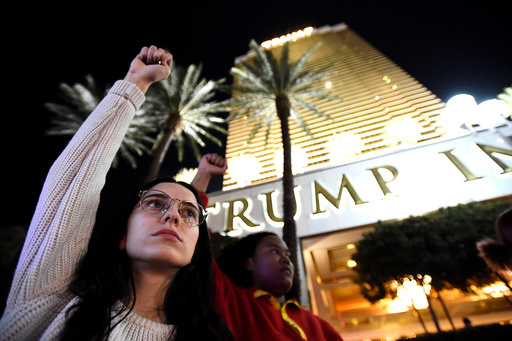 Demonstrators chant in protest against the election of Republican Trump as President of the United States in Las Vegas