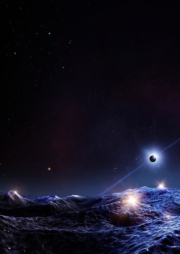 Pulsar seen from orbiting planet, illustration