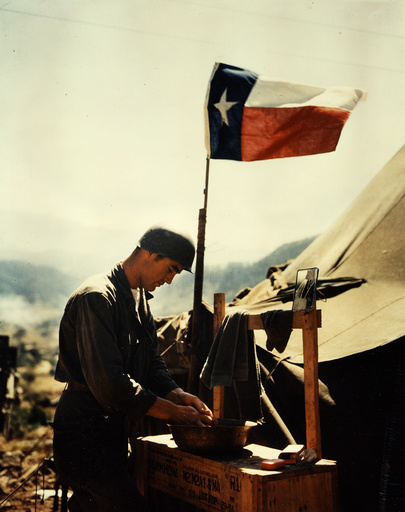 Korea-Krieg, US-Soldat mit texanischer Flagge / Foto 1951 - Korean War, US soldier with Texan flag -