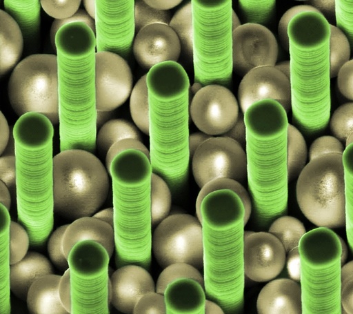 Nanoparticles trapped in pillar array