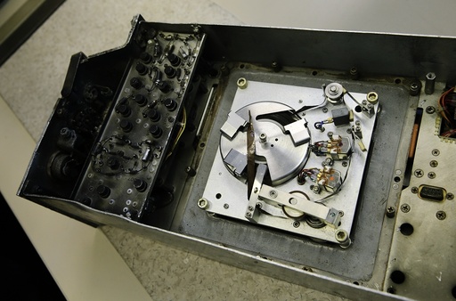A historic tape-based and partly burned voice recorder is seen at Germany's Bundesamt fuer Fluguntersuchung BFU (German Federal Bureau of Aircraft Accident Investigation) at their headquarters in Braunschweig
