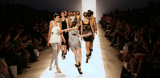 Model trips on runway during Sass & Bide's Spring Collections 2007 fashion show in New York