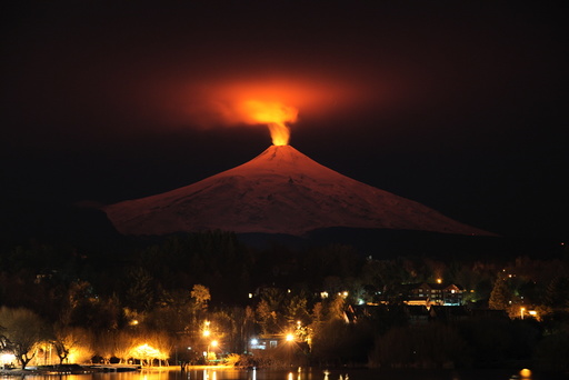 The Villarrica Volcano is seen at night from Pucon town07