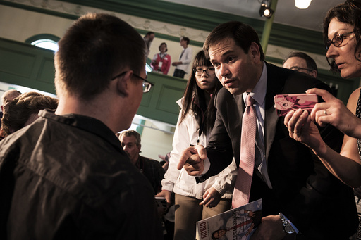 Republican presidential hopeful Sen. Marco Rubio (R-Fla.) at a town hall-style appearance hosted by the Concerned Veterans for America in Exeter.
