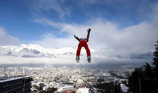 Fannemel from Norway soars through the air during the training for the third jumping of the 63rd four-hills tournament in Innsbruck