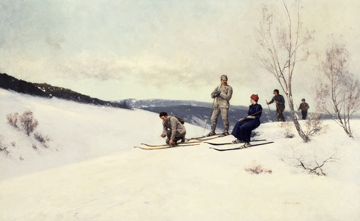 Skifahrer in Norwegen / Gem.v.A.Ender - A.Ender, Skiing in Norway. - Skieurs en Norvège / Peint. de A. Ender