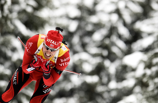 Norway's Svendsen skis during the men's 10 kilometres sprint race at the Biathlon World Cup in Anterselva