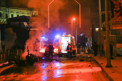 Police arrive at the site of an explosion in central Istanbul