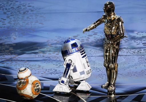 BB-8, R2-D2 and C-3PO perform at the 88th Academy Awards in Hollywood