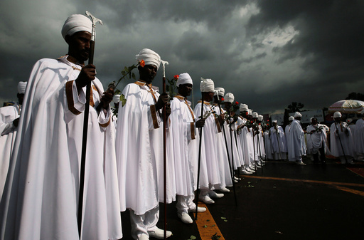 A church choir performs during the Meskel Festival to commemorate the discovery of the true cross on which Jesus Christ was crucified on at the Meskel Square in Ethiopia's capital Addis Ababa