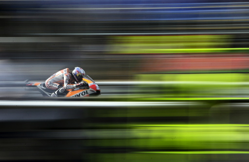Honda MotoGP rider Dani Pedrosa of Spain competes during the third free practice of the Czech Grand Prix in Brno