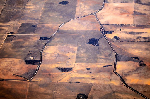 Roads can be seen intersecting drought-affected farming areas located in south-eastern Australia