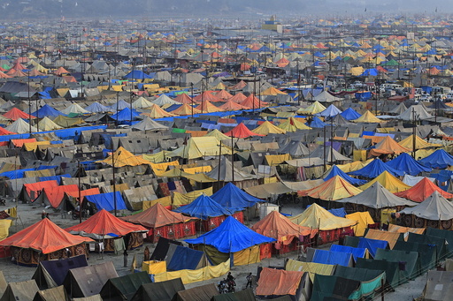 A general view of a giant tent city built for pilgrims attending the Magh Mela, a month-long Hindu festival, in Allahabad