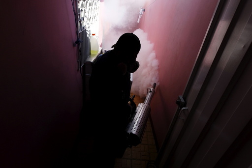 A municipal health worker fumigates a home as part of the city's effort to prevent the spread of Zika virus' vector, the Aedes aegypti mosquito, in Tegucigalpa