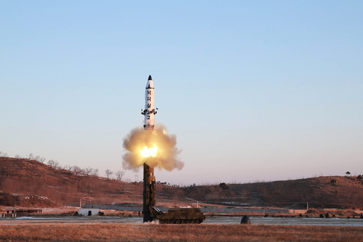 A view of the test-fire of Pukguksong-2 guided by North Korean leader Kim Jong Un