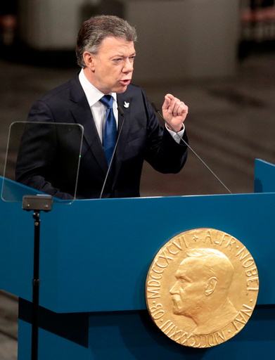 Nobels fredspris 2016 til Colombias president Juan Manuel Santos.